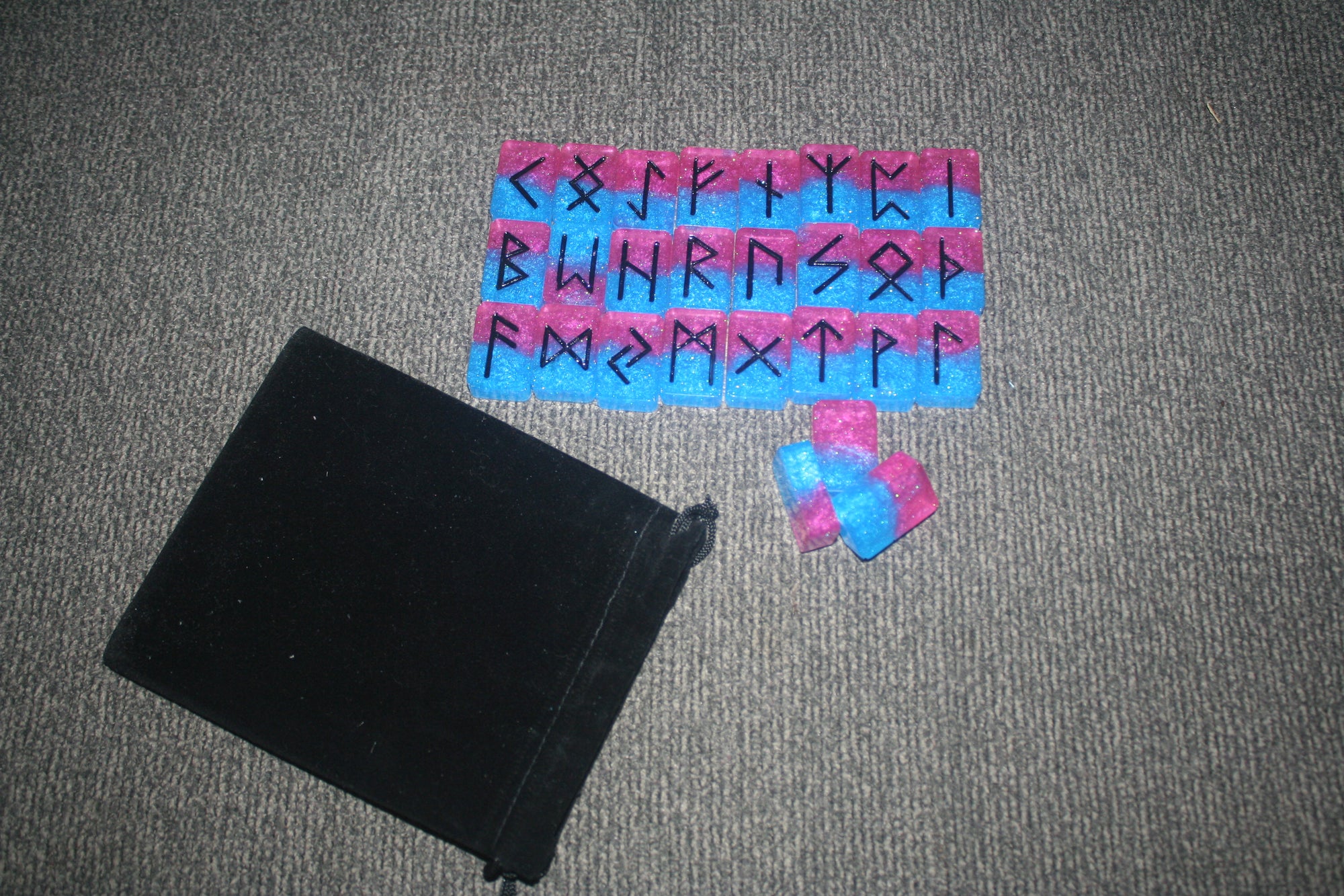 Resin Viking Rune set for divination and healing -- Blue and Red Raspberry